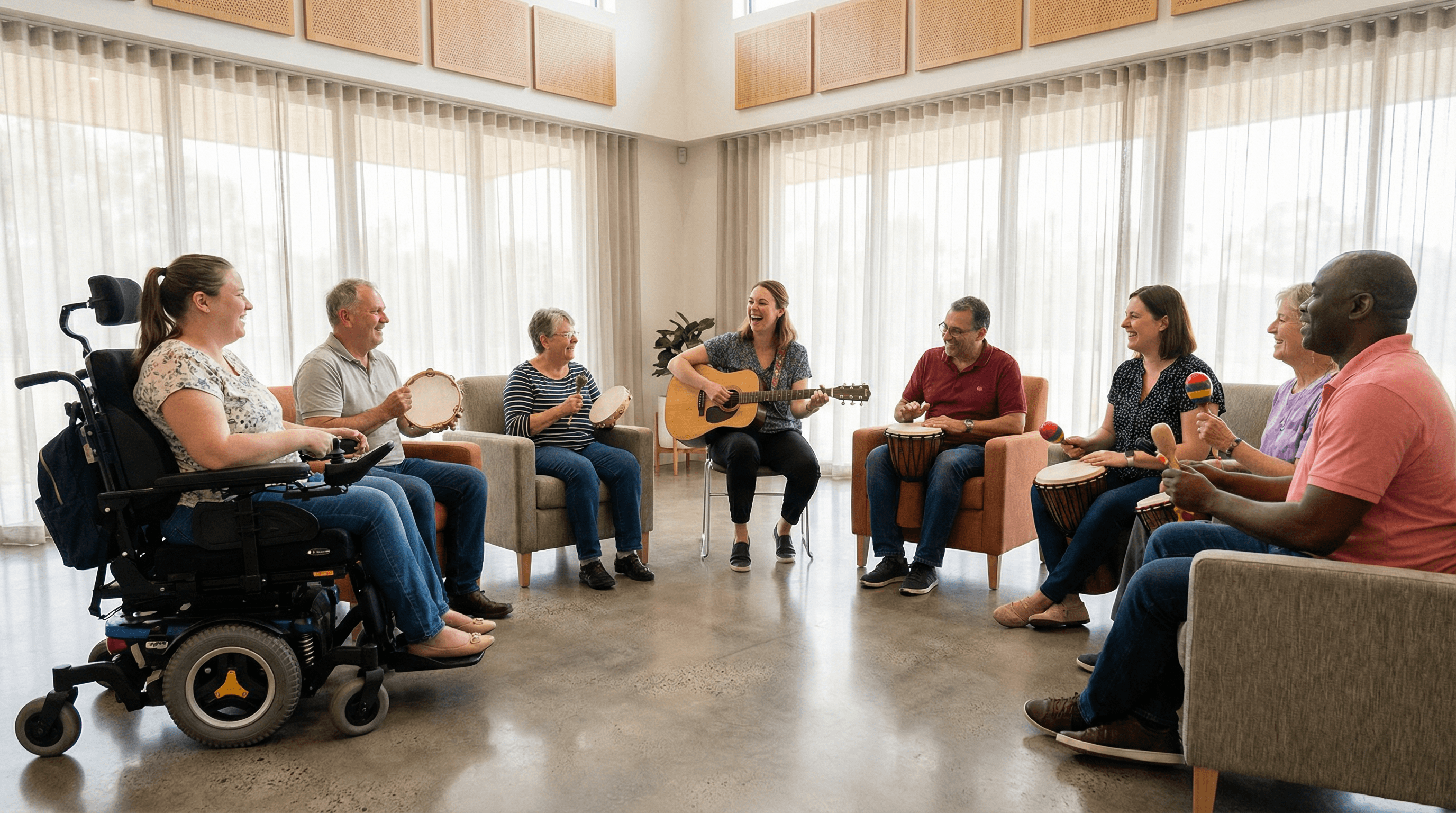 Group of participants enjoying art therapy session